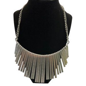 Vintage Bib Necklace Silver Tone Statement Spike Dangle Boho Tribal Textured 14"
